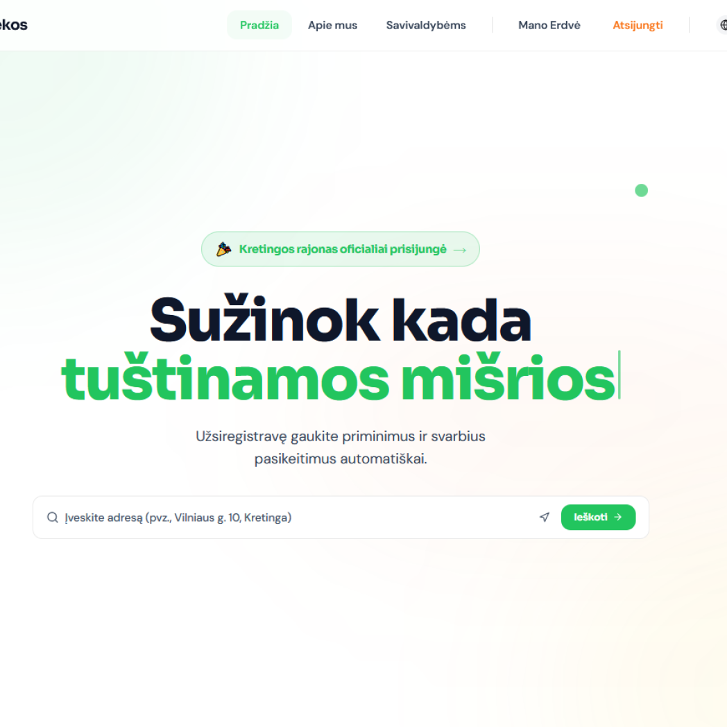 atvaizduotas manoatliekos.lt svetainės pirmojo puslapio dizainas